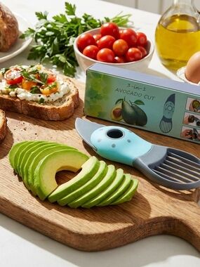 Universal Standard 3-in-1 Avocado Cutter in Light Blue and Gray